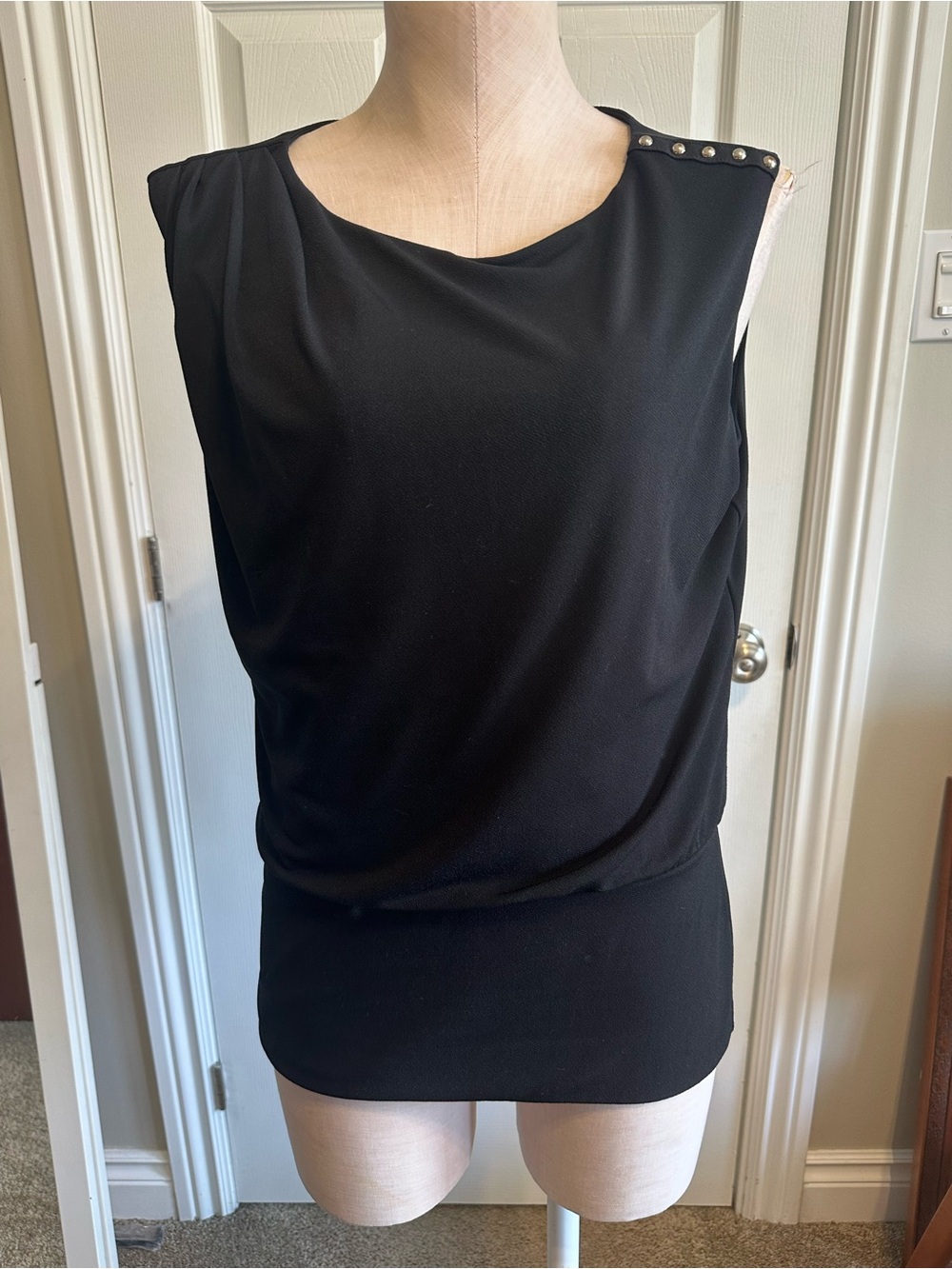White House Black Market Black Sleeveless Stud-Shoulder Tank